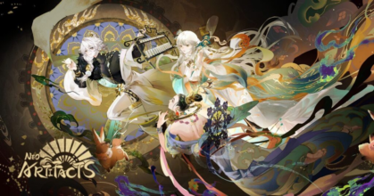 Neo Artifacts mobile SRPG showing art inspired characters and tactical grid combat